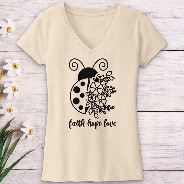 Faith Hope Love Ladybug V-Neck Tee