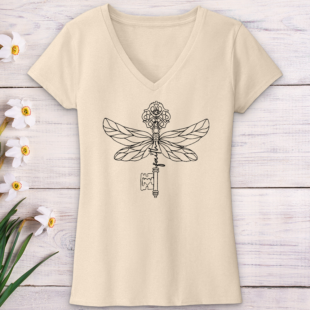 Faith Key Dragonfly V-Neck Tee