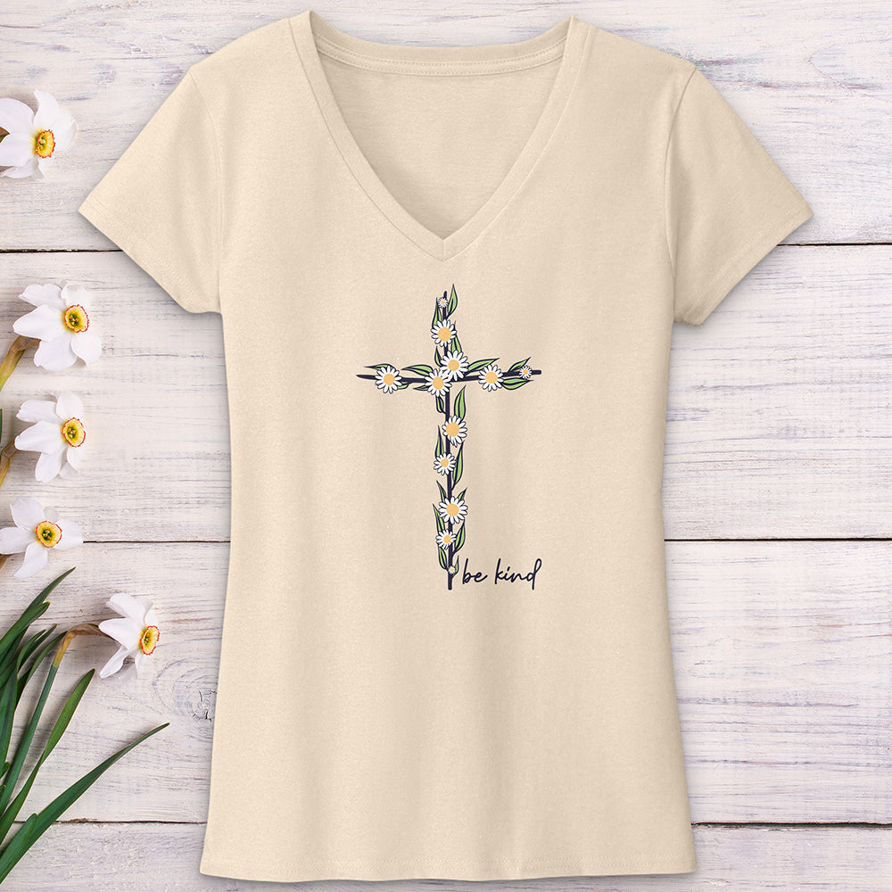 Be Kind Floral Cross V-Neck Tee