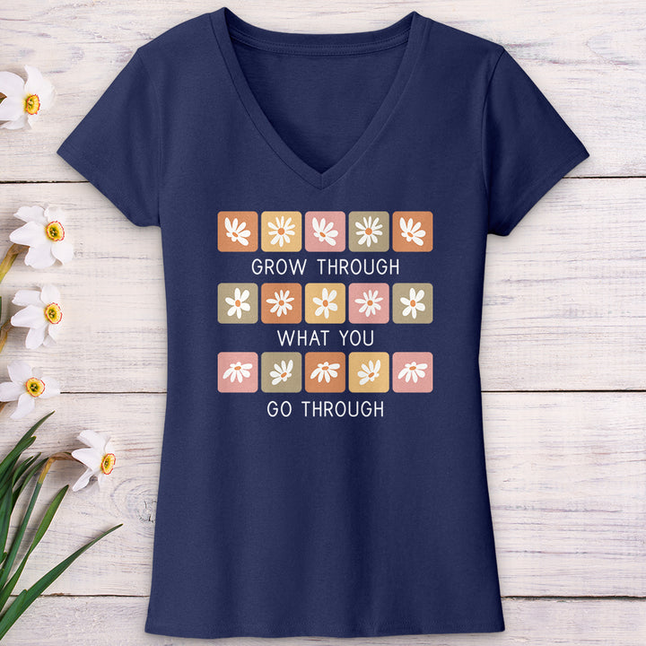 Grow Through Retro Daisies V-Neck Tee