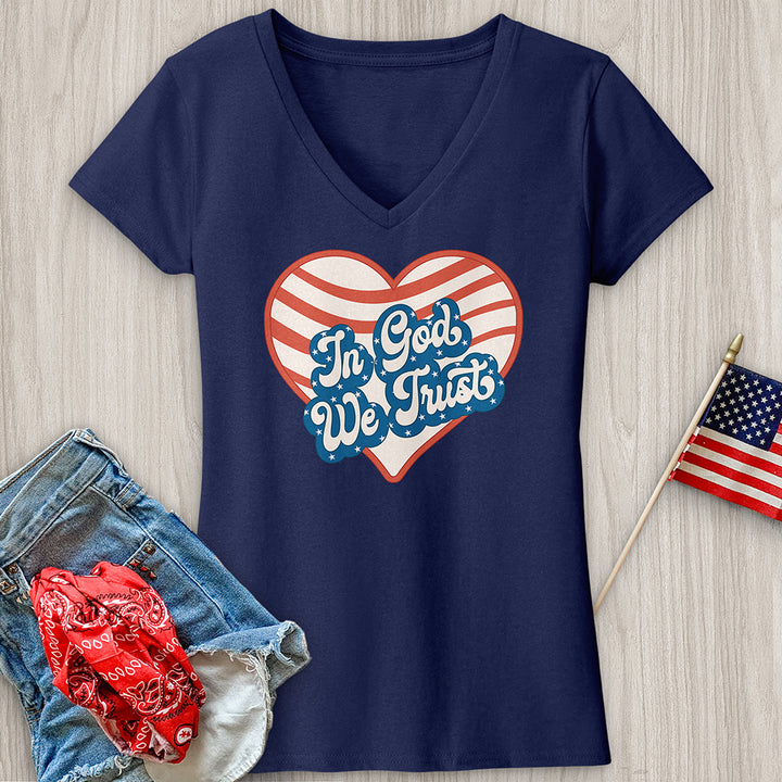 In God We Trust Wavy Heart V-Neck Tee