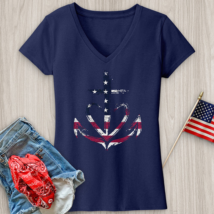 Flag Heart V-Neck Tee