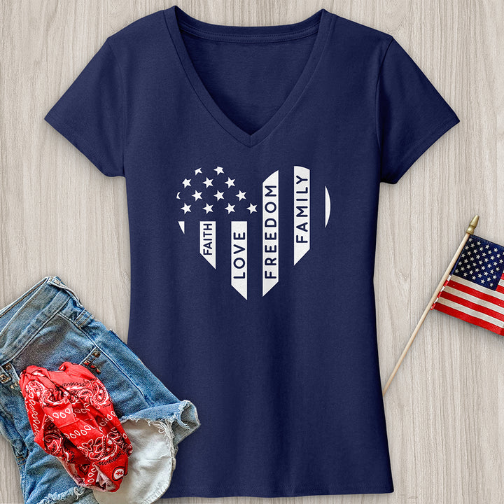 Faith Love Freedom Family V-Neck Tee