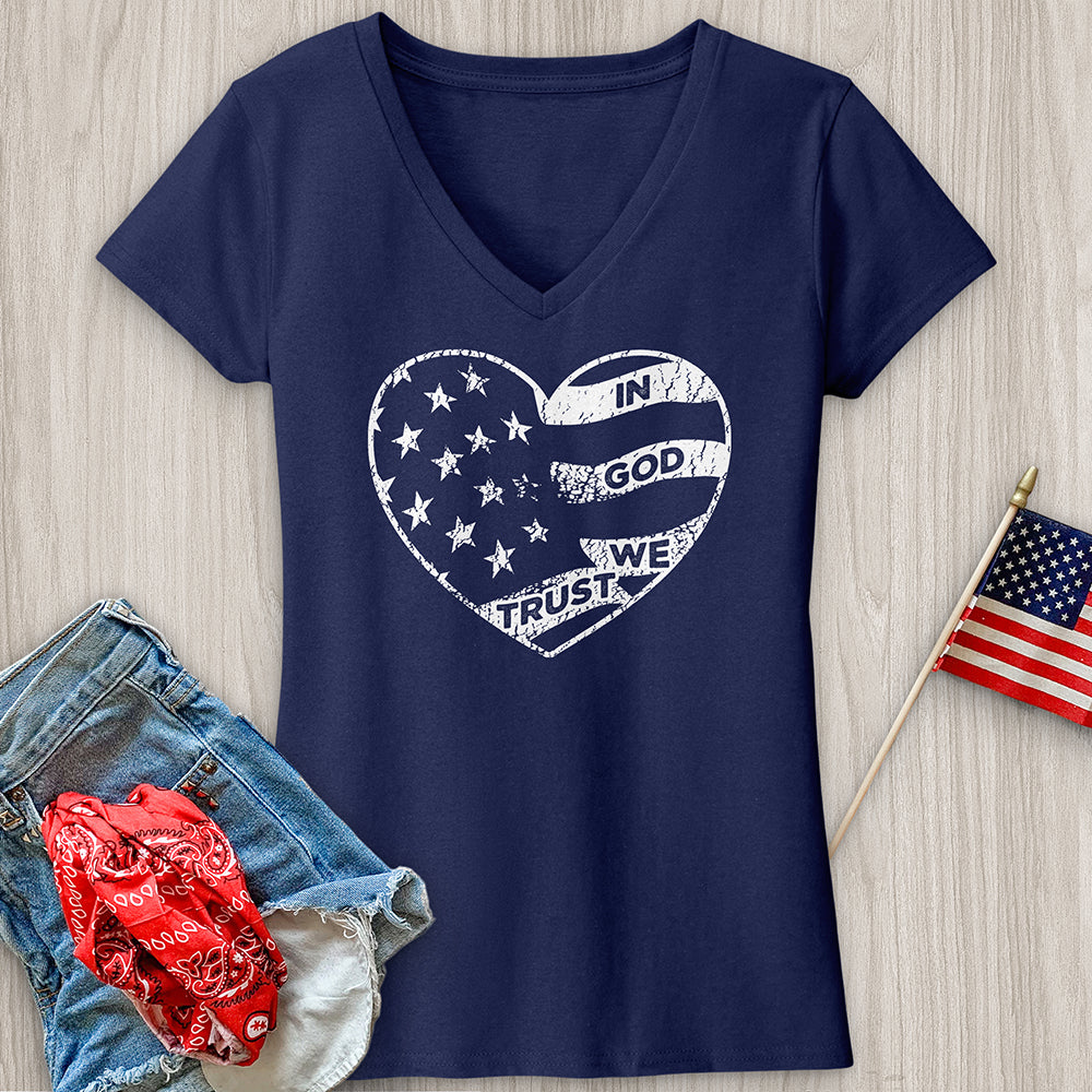 In God We Trust Faded Heart V-Neck Tee