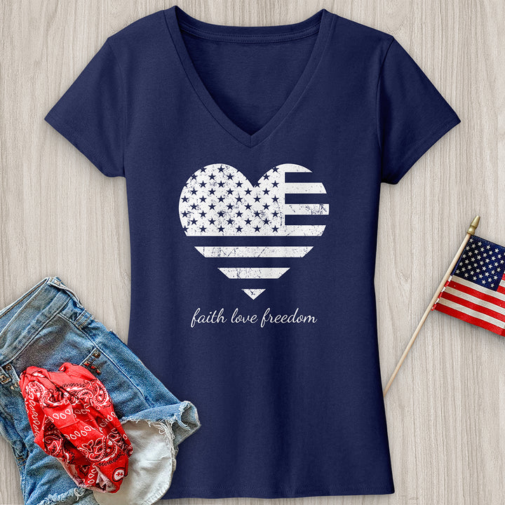 Faith Love Freedom Heart V-Neck Tee