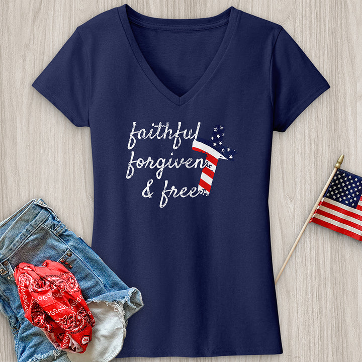 Faithful Stripes Flag V-Neck Tee