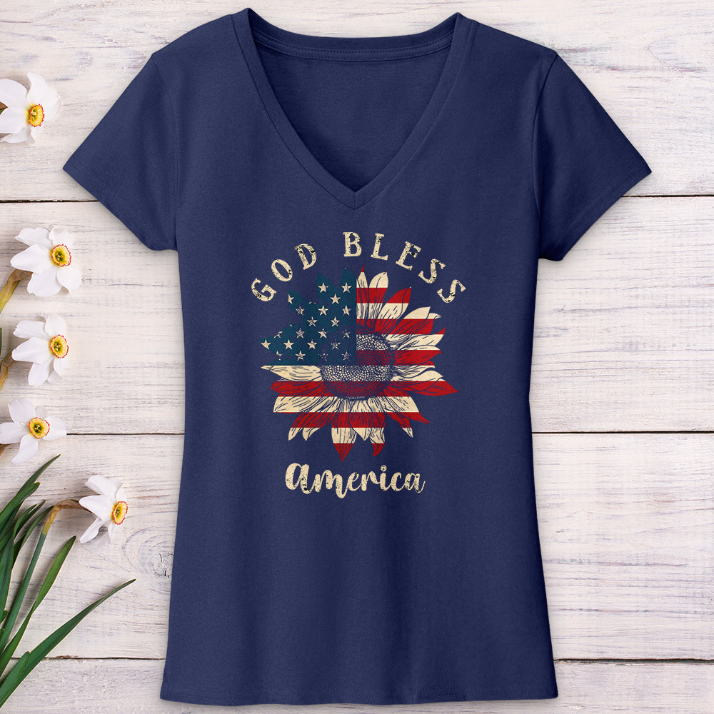 God Bless Sunflower V-Neck Tee