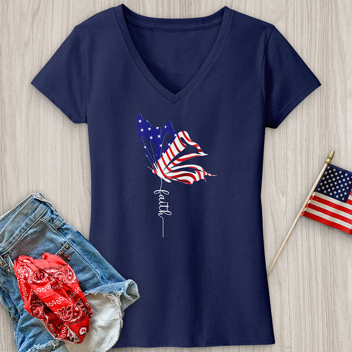 American Faith Butterfly  V-Neck Tee