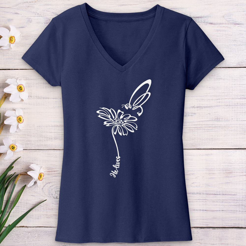 He Lives Bee Flower V-Neck Tee