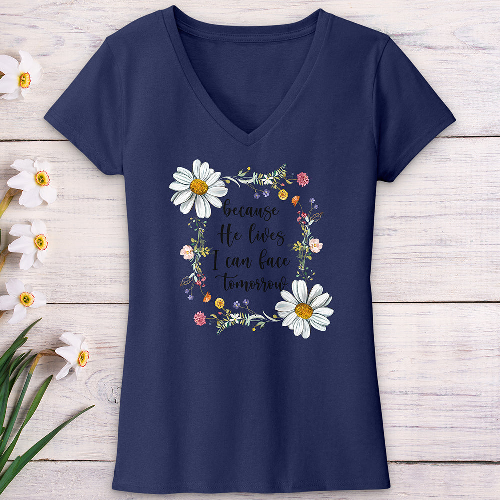 Because He Flower Patch V-Neck Tee