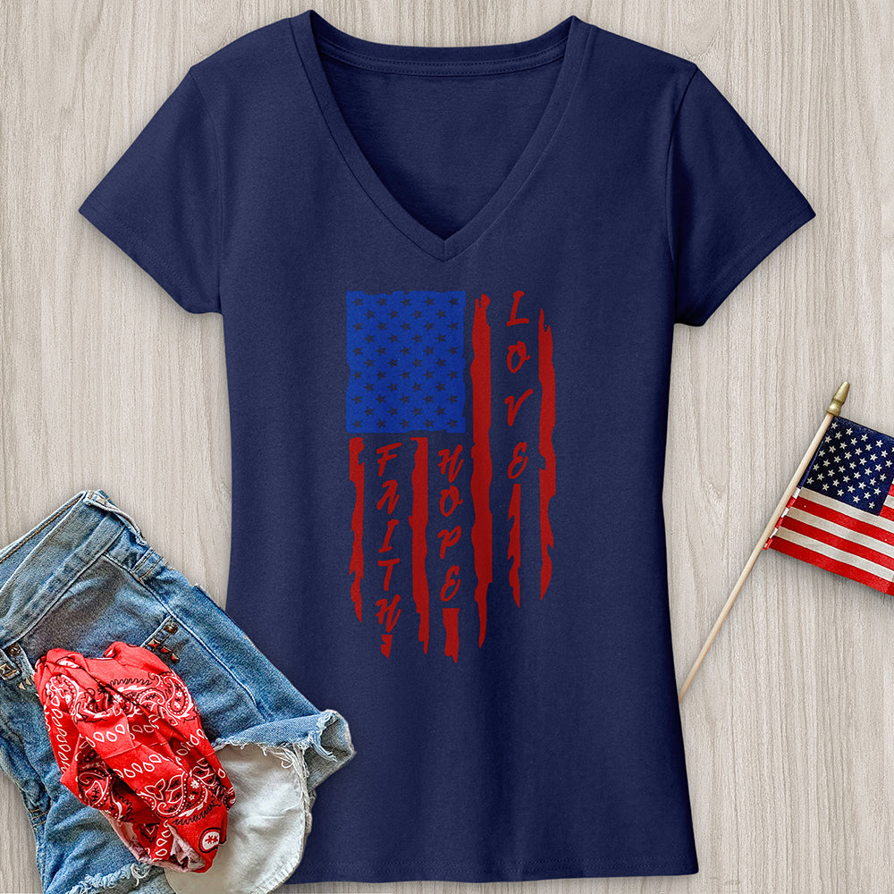 Faith Hope Love Flag V-Neck Tee