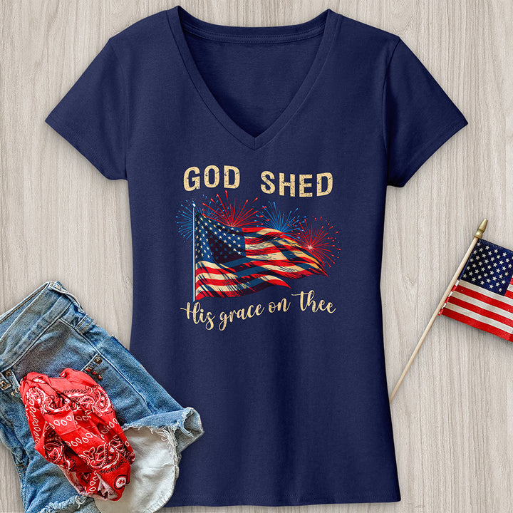 God Shed Firework Flag V-Neck Tee