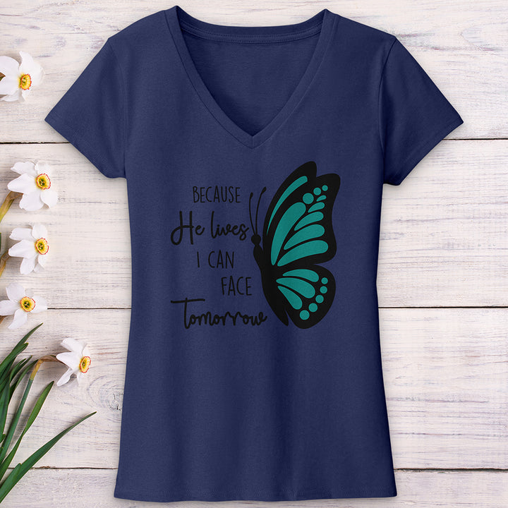 Because He Lives Butterfly 2 V-Neck Tee