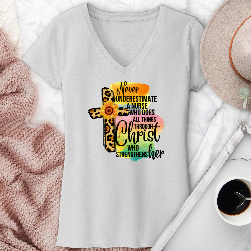 Never Underestimate A Nurse V-Neck Tee