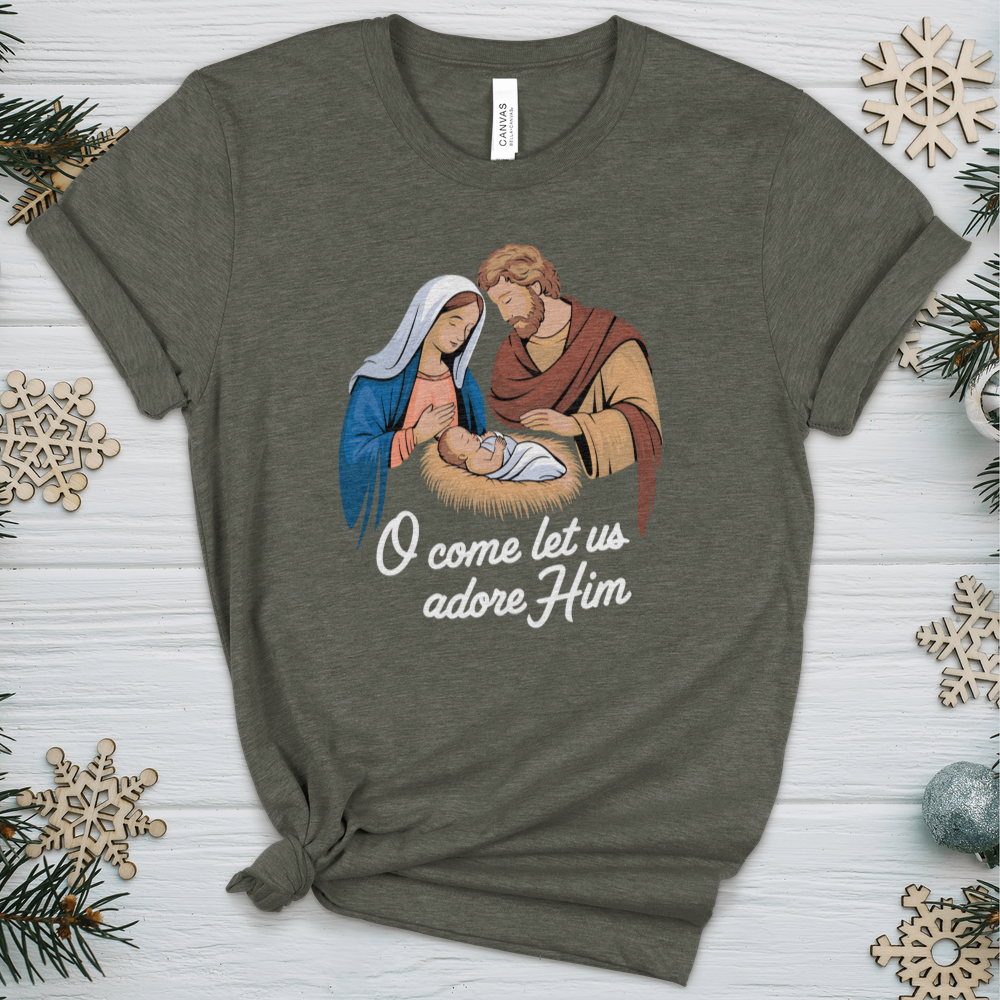 O Come Let Us Adore Him Heathered Tee