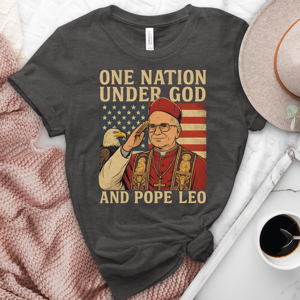One Nation Under God & Pope Leo Heathered Tee