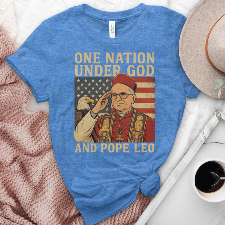 One Nation Under God & Pope Leo Heathered Tee