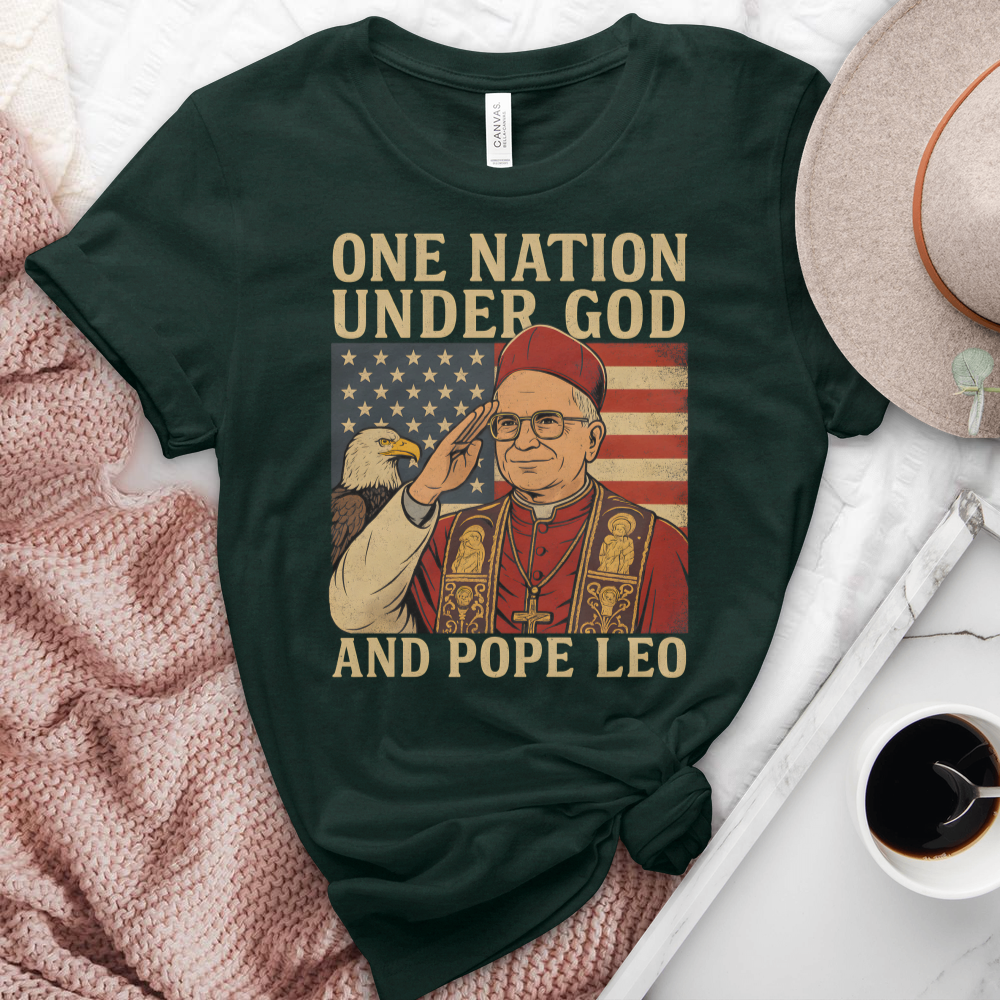 One Nation Under God & Pope Leo Heathered Tee