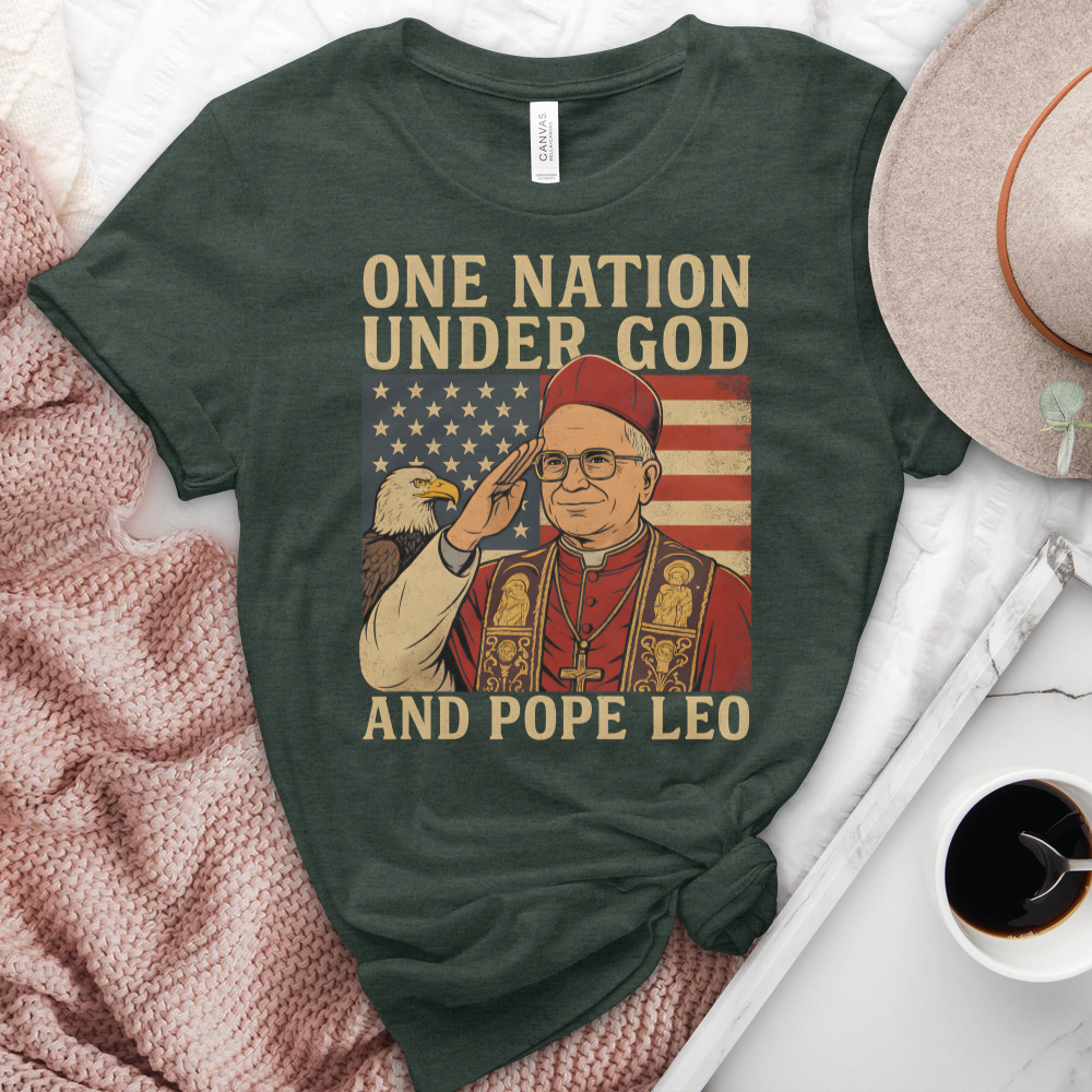 One Nation Under God & Pope Leo Heathered Tee
