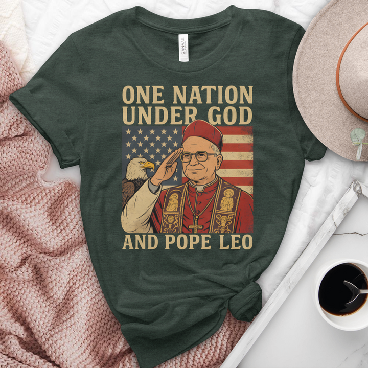 One Nation Under God & Pope Leo Heathered Tee