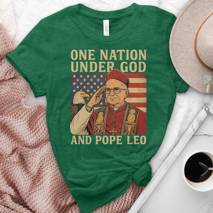 One Nation Under God & Pope Leo Heathered Tee