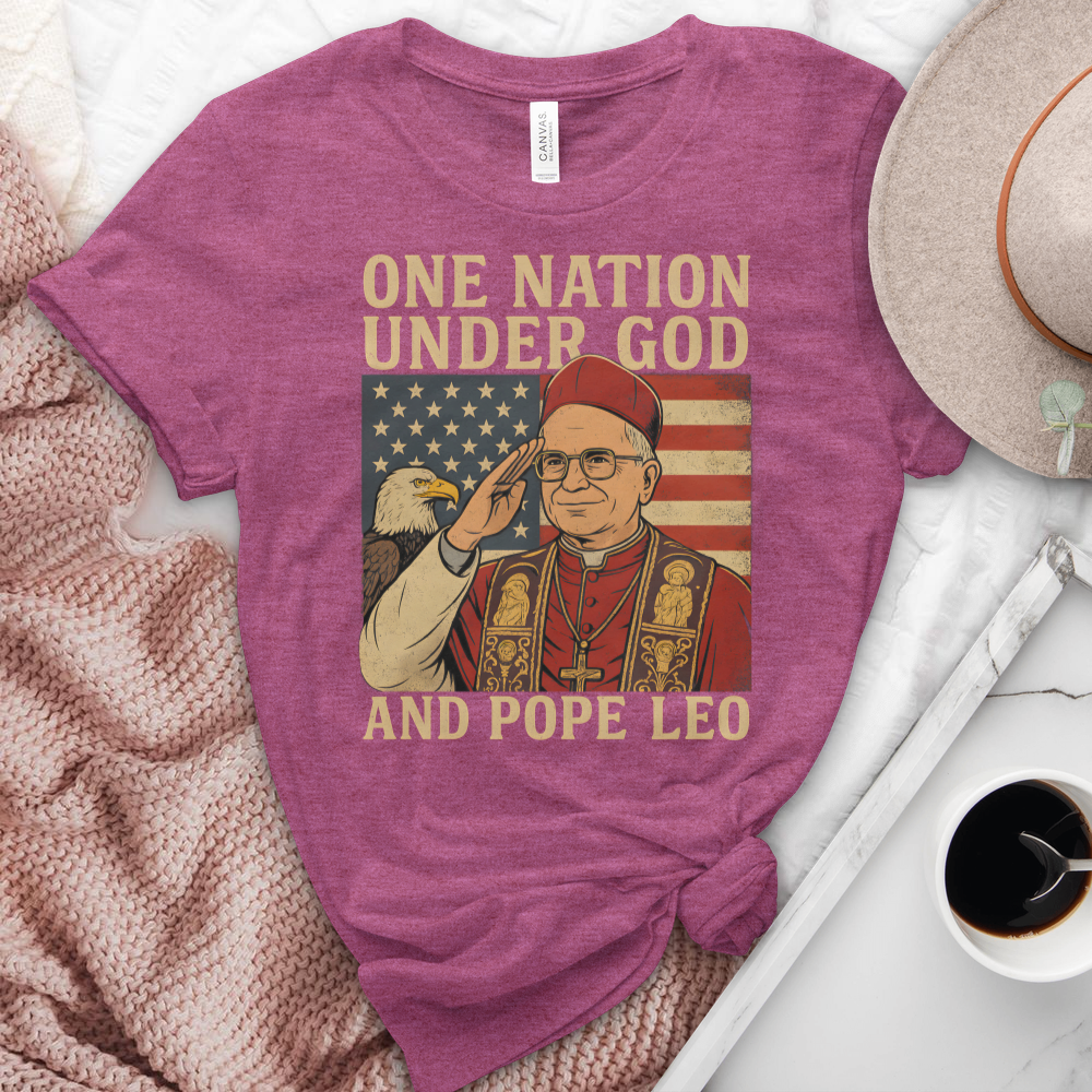 One Nation Under God & Pope Leo Heathered Tee