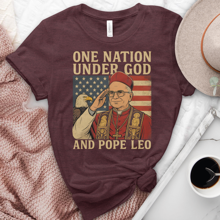 One Nation Under God & Pope Leo Heathered Tee