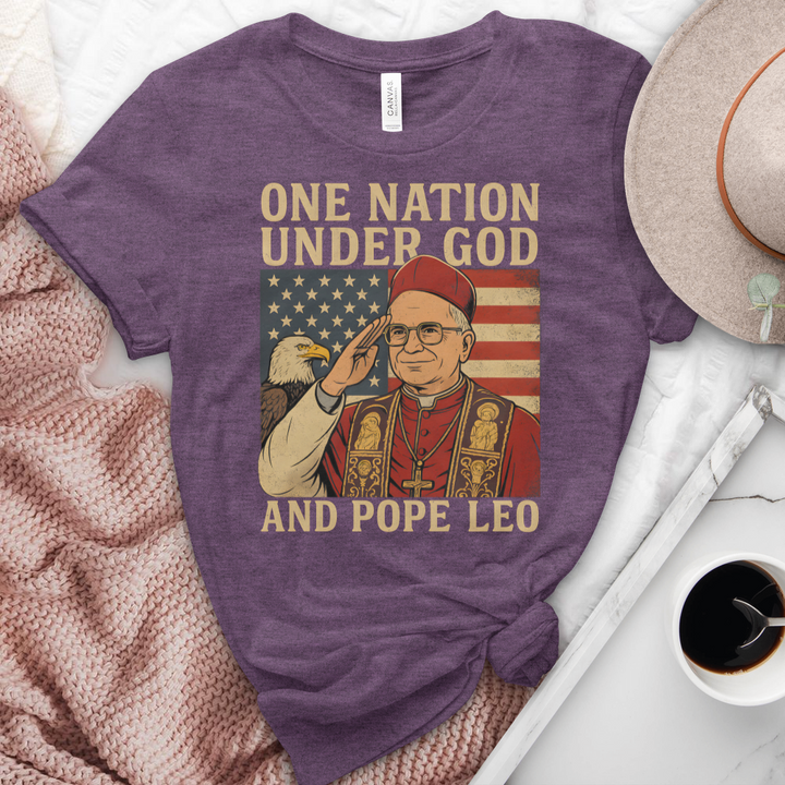 One Nation Under God & Pope Leo Heathered Tee
