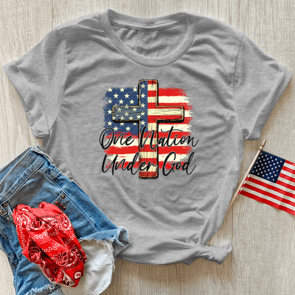 One Nation Under God USA Flag Heathered Tee