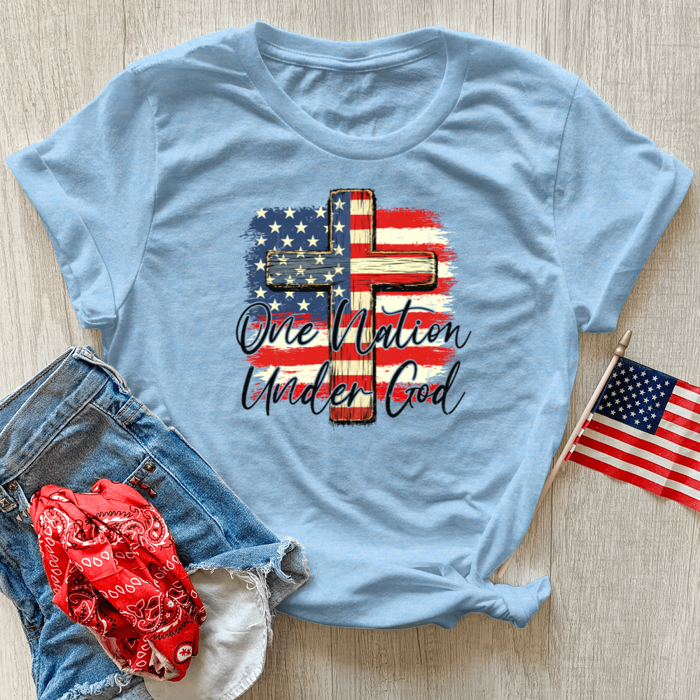 One Nation Under God USA Flag Heathered Tee
