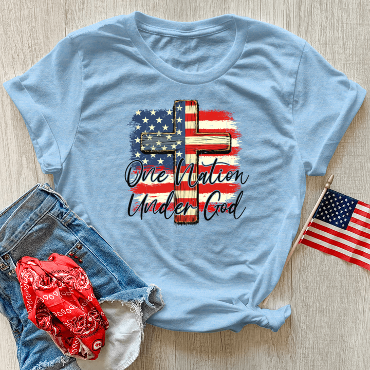 One Nation Under God USA Flag Heathered Tee