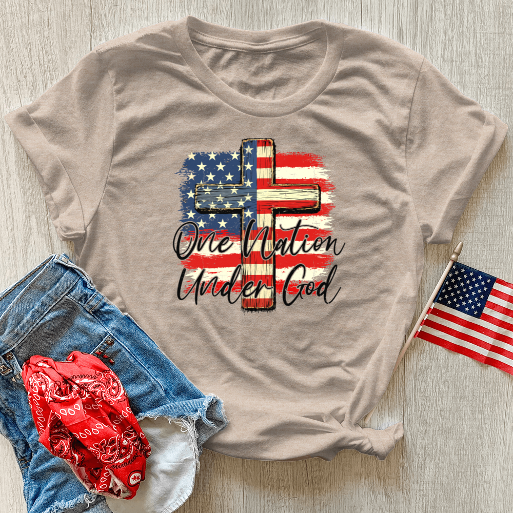 One Nation Under God USA Flag Heathered Tee