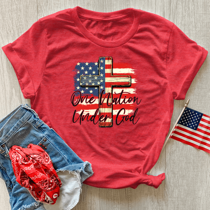 One Nation Under God USA Flag Heathered Tee