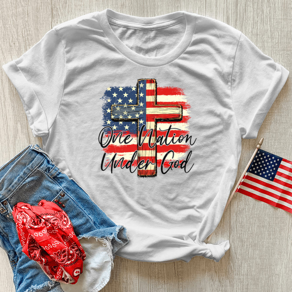 One Nation Under God USA Flag Heathered Tee