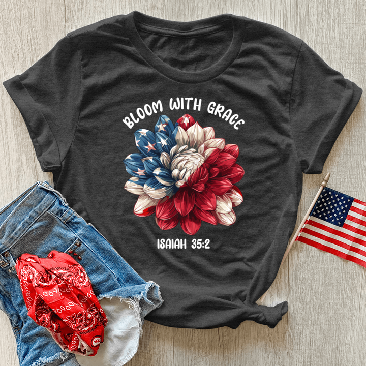 Patriotic Bloom Emblem Heathered Tee