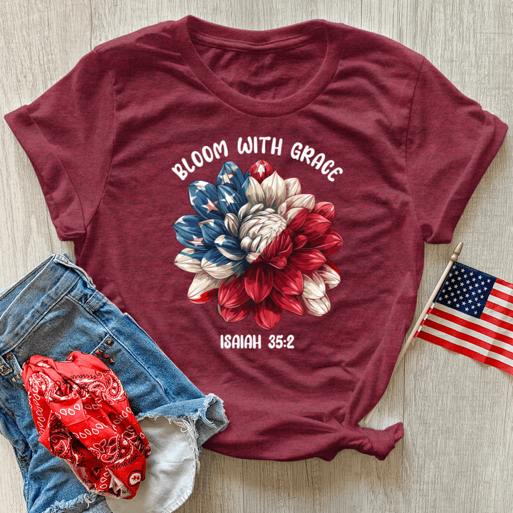 Patriotic Bloom Emblem Heathered Tee