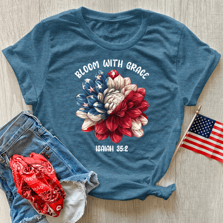 Patriotic Bloom Emblem Heathered Tee