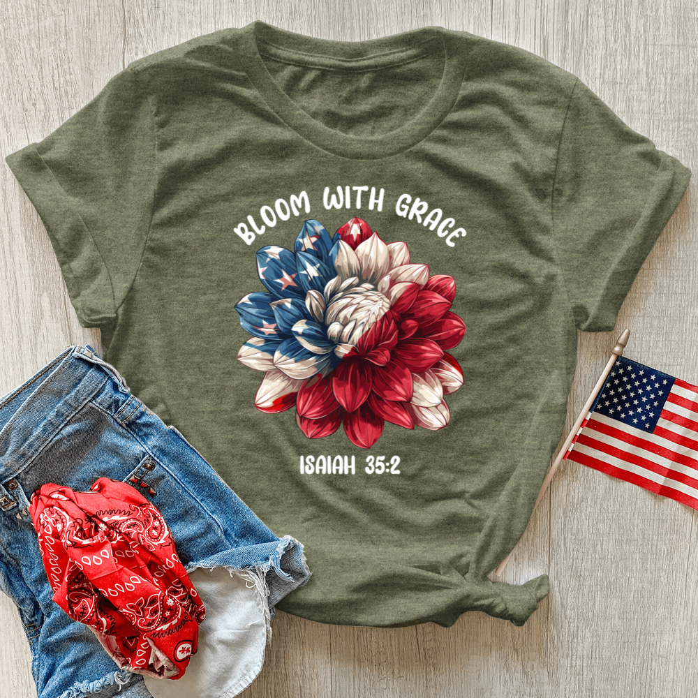 Patriotic Bloom Emblem Heathered Tee