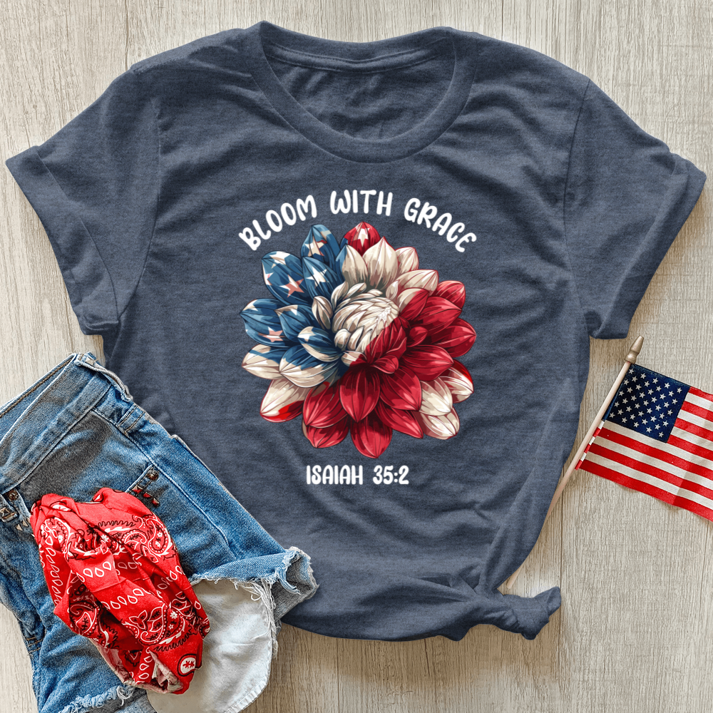 Patriotic Bloom Emblem Heathered Tee