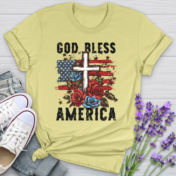 Patriotic Cross and Roses Softstyle Tee