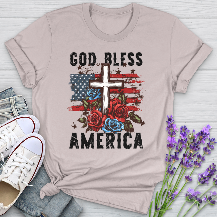 Patriotic Cross and Roses Softstyle Tee