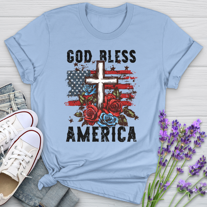 Patriotic Cross and Roses Softstyle Tee