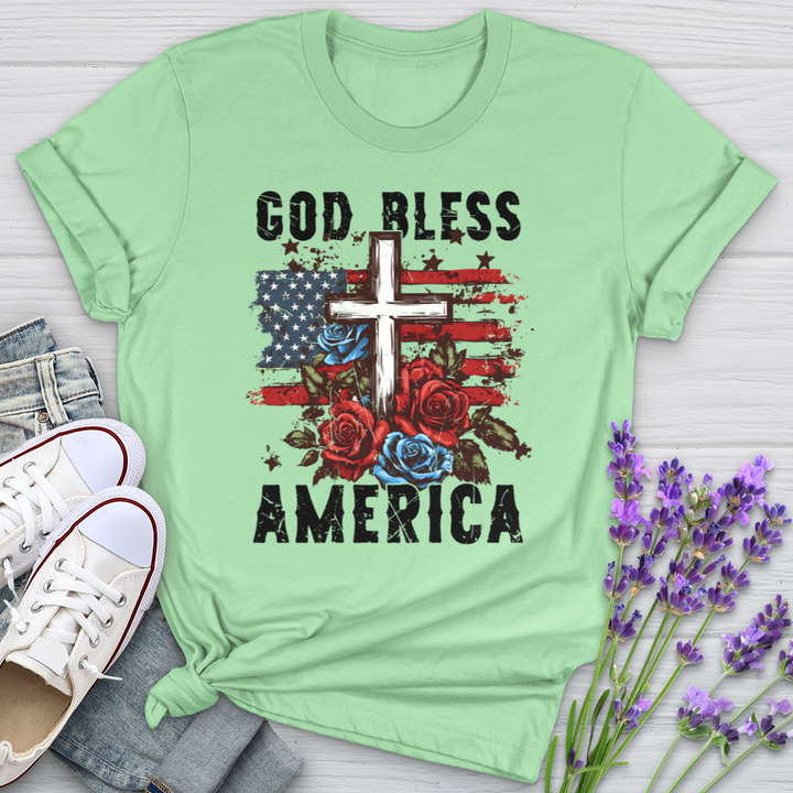 Patriotic Cross and Roses Softstyle Tee