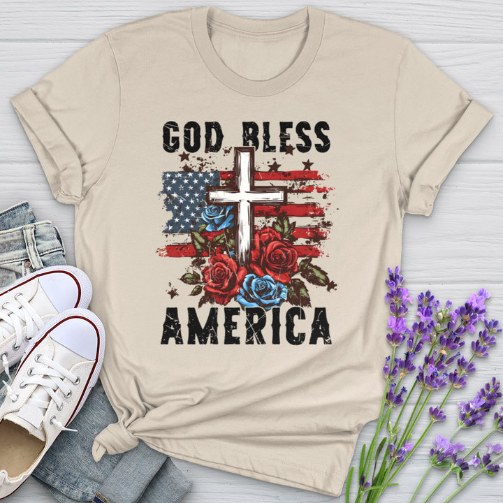Patriotic Cross and Roses Softstyle Tee