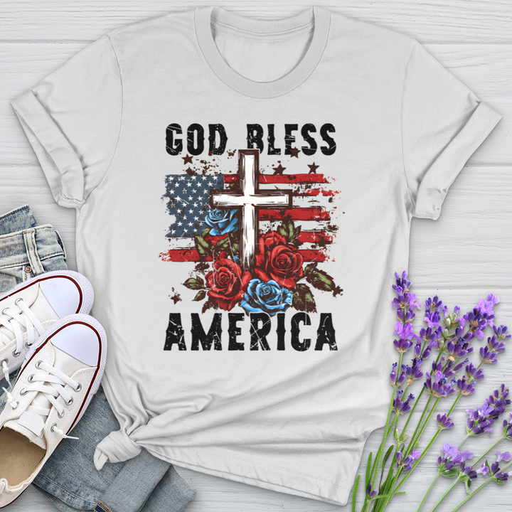 Patriotic Cross and Roses Softstyle Tee