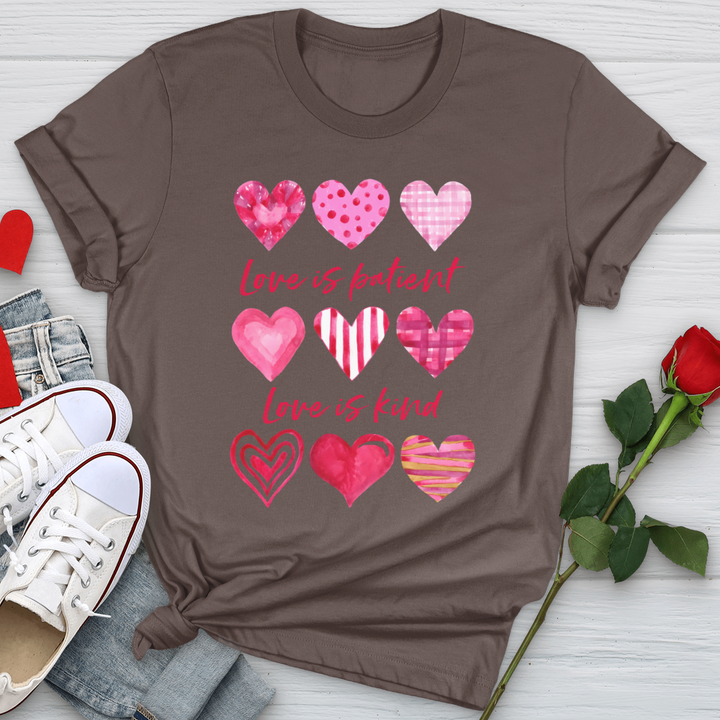 Pink Hearts Love Is Patient Softstyle Tee