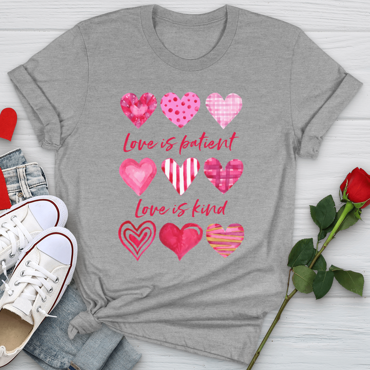 Pink Hearts Love Is Patient Softstyle Tee