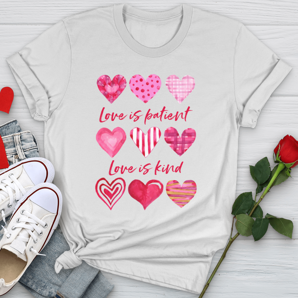 Pink Hearts Love Is Patient Softstyle Tee