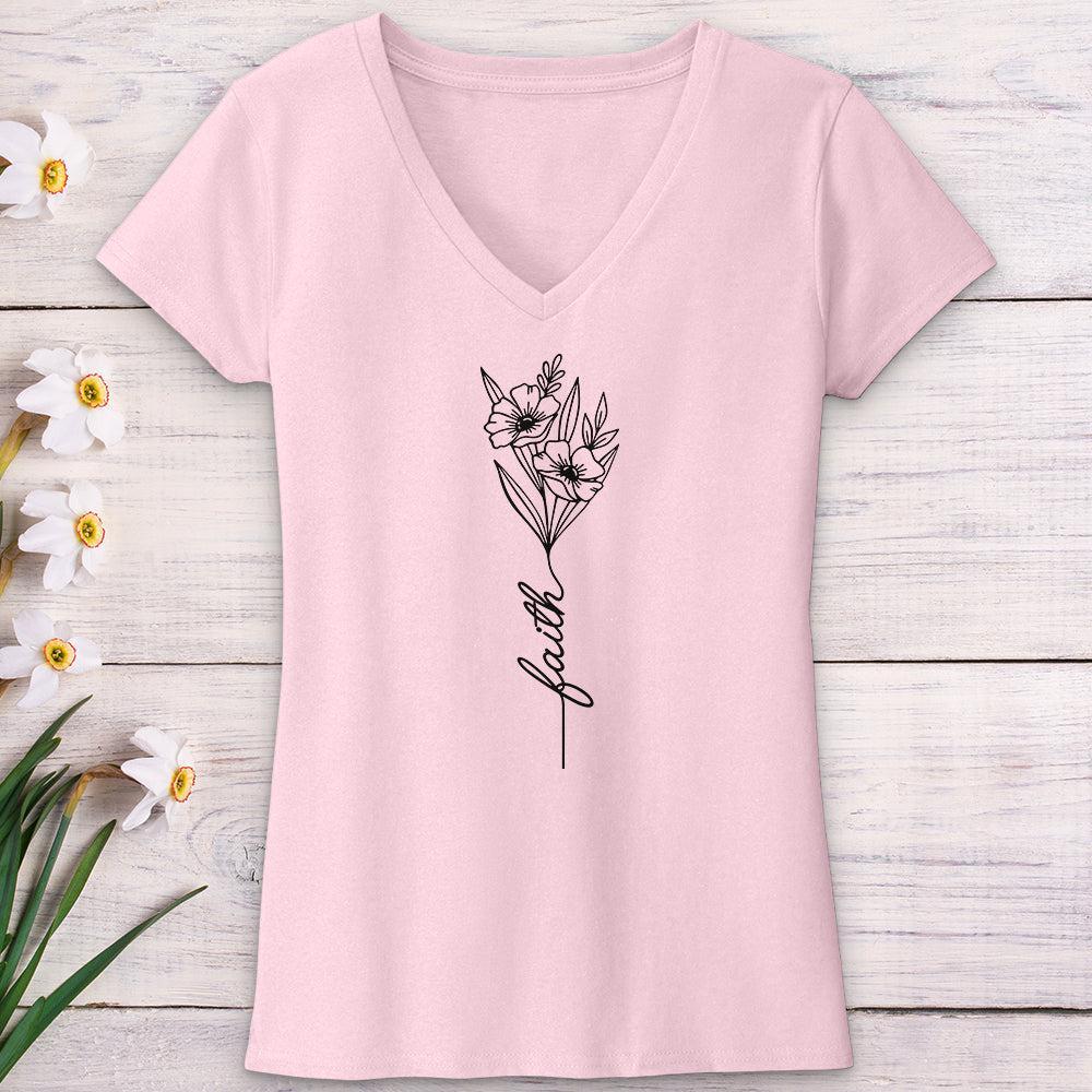 Faith Spring Flower Bouquet V-Neck Tee