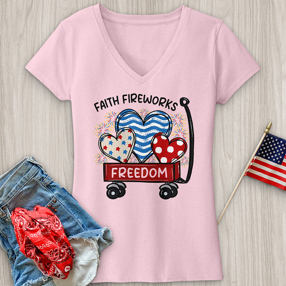 Faith Fireworks Freedom Cart V-Neck Tee